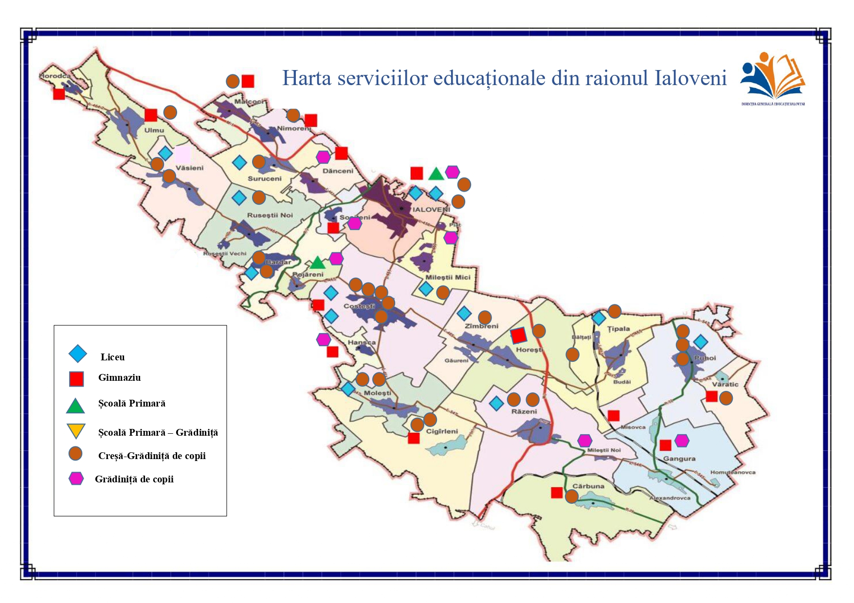 Harta districtelor școlare din raionul Ialoveni